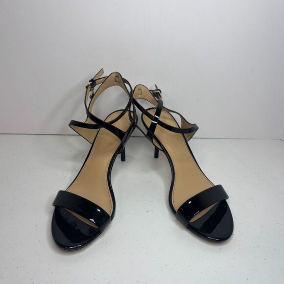 Michael Kors Simone Leather Mid Sandal Heel Ankle Strap Adjustable Designer - Picture 3 of 8